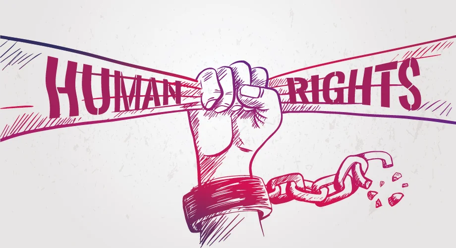 Hand grabbing band that has 'Human Rights' written on it