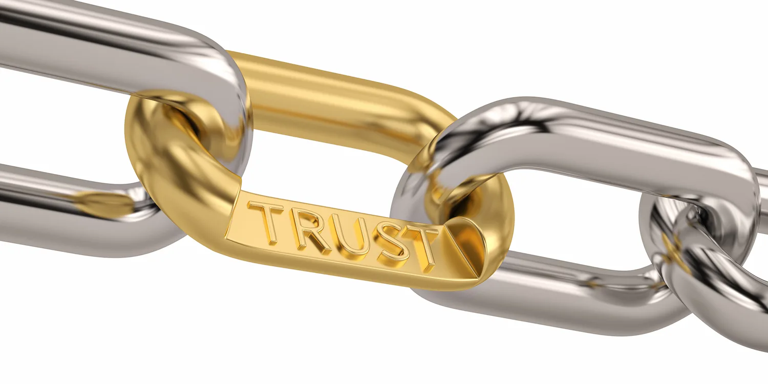 Chain with 'trust' imprinted on middle link
